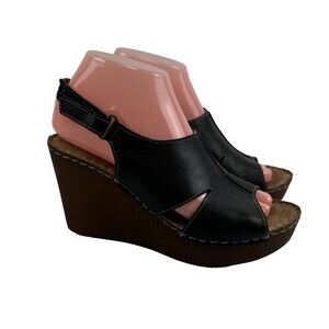 Spring Step Chiquita Wedge Sandal Black Leather Adjustable Lightweight 38 US 7.5